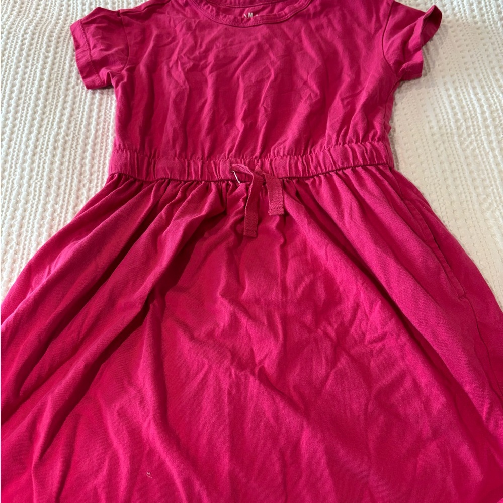 Primary Pink Casual Sundress with Crew Neck